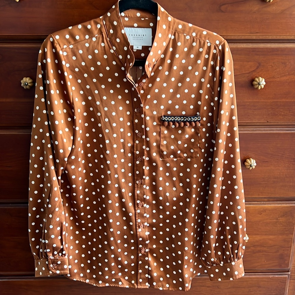 The Shirt by Rochelle Behrens polka dot satin button down